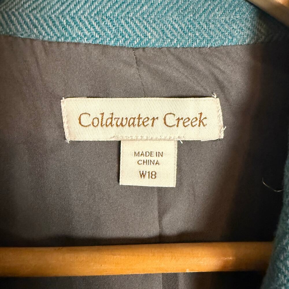 Coldwater Creek Teal Blue Wool Herringbone Tweed Blazer Jacket Plus Size 18 - Picture 8 of 9